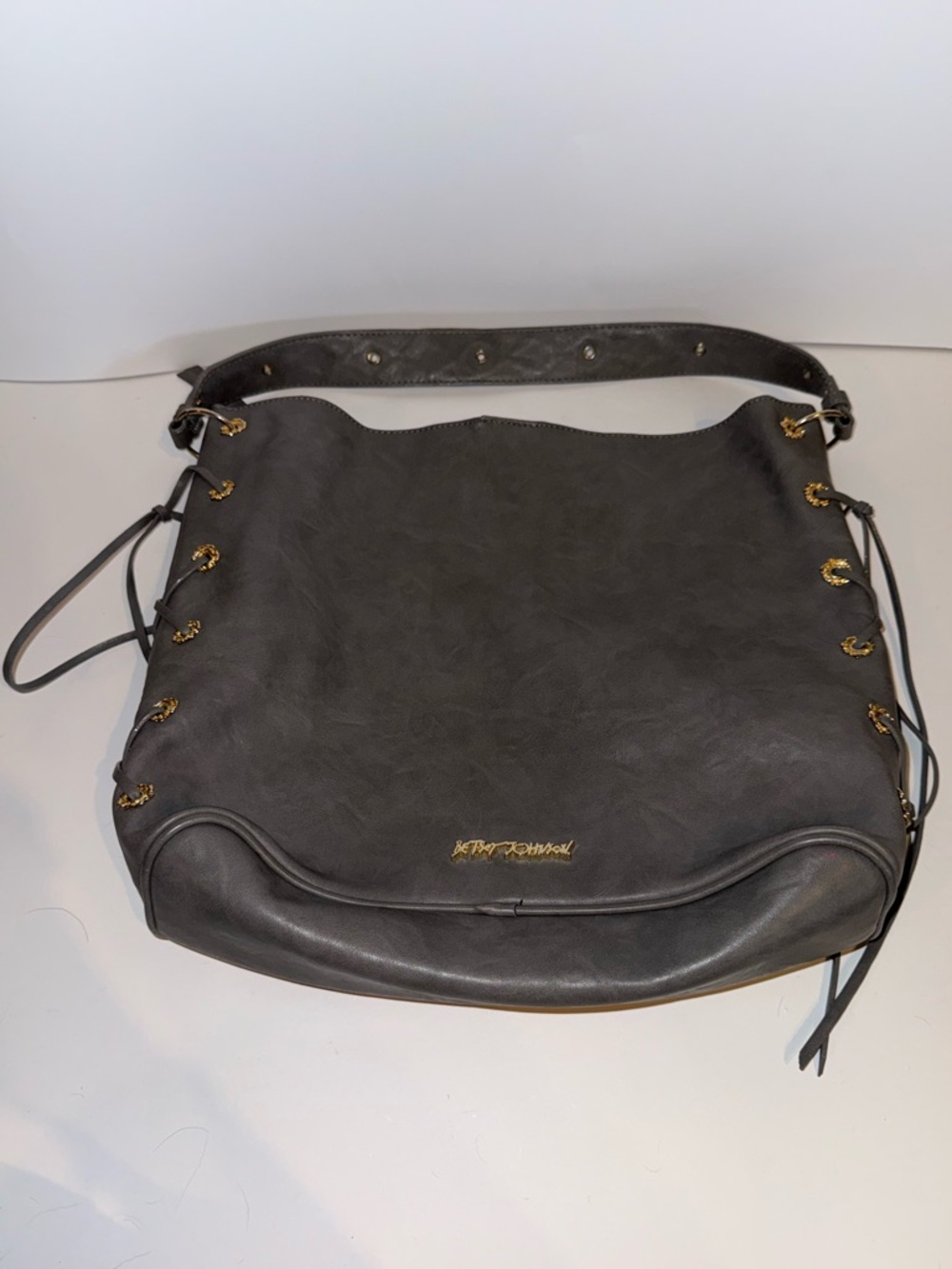 Betsey Johnson Dark Gray Shoulder Hobo Bag with Gold Hardware